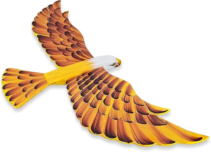 WitnyStore Wooden Bird Mobile 25" Yellow Flying Eagle Hand Made Painted Wood Flapping Wing Birds Hanging Ceiling Decor Wind Chimes Handcrafted Art Animal Decorative Collectibles Décor Gifts Souvenirs