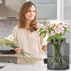 9 Inch Tall Vases for Flowers, Large Glass Vase for Centerpieces, Clear Glasses Home Decor Modern Jarrones Decorativos for Wedding Living Room Dining Table (Gray)