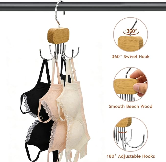 3 Pack Belt Hanger for Closet Organizer, 2026 Upgraded Tie Hangers for Space Saving & Storage, 360° Rotatable & Foldable Hooks, Large Capacity Rack for Tank Top, Bra, Purse (Natural)
