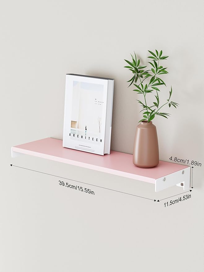 Floating Shelves for Wall, Shelves for Decor Storage Set of 6, Wall Mounted Wood Shelf for Bedroom, Living Room, Bathroom, Kitchen,Long Picture Ledge Shelves. (Pink)