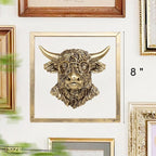 Newinhome Animal Heads Wall Decor (Includes Metal Frame) Resin Animals Sculptures Head Wall Hanging Decoration Gold vintage Wall Sculpture for Living Room Bedroom Office(Highland cattle)