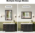 Black Bathroom Mirror for Over Sink, 24x36Inch Thick Anti-Rust Metal Frame, Rectangle Decorative Wall Mirror with HD Tempered Glass Horizontal or Vertical Mount for Vanity, Bedroom, Living Room