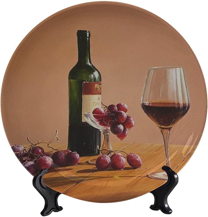 Decorative Plate Stand, 10 Inch, Goblet Wine Bottle Transparent Round Display Plate, Table Top Plate Decor with Stand, for Display Living Room Kitchen Closet Table Decor