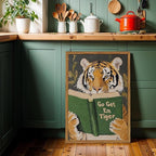 Framed Funny Tiger Wall Art, Motivational Animal Reading Wall Decor Paintings, Eclectic Go Get Em Tiger Canvas Prints Pictures Home Decor for Living Room Bedroom Dorm Office 12x16 inch