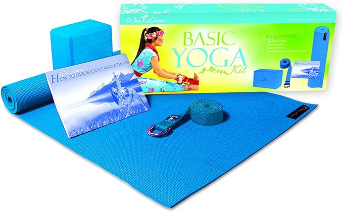 Wai Lana Basic Yoga Kit Includes Yoga Mat, 4” Foam Block, Strap and Instructional Poster