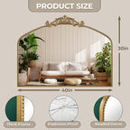 40"x30" Gold Large Antique Mirror, Vintage Baroque Mirror with Ornate Beaded Frame for Home Decor - Living Room, Entryway, Bathroom, Fireplace