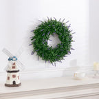 SHACOS Lavender Greenery Wreath 17" Artificial Boxwood Front Door Wreaths for Home Wall Window Farmhouse Decoration 100% Plastic Indoor Outdoor