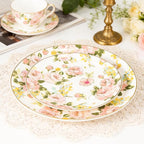 KAMMAK Ceramic Decorative Plate Set of 2, Porcelain Plates for Kitchen Dining Room Wine Cabinet Home Decor, Vintage Collector Plates with 2 Display Stand, Wild Rose (8-inch + 10.5-inch)