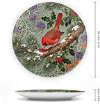 William Morris Forest Art Cardinals Winter Holly Plates Ceramic Decor for Art Decoration Home Table Custom Wedding Idea Gifts Hand Painted Wall Hanging Decor with 1 Display Stand, Multi Sizes
