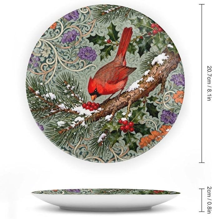 William Morris Forest Art Cardinals Winter Holly Plates Ceramic Decor for Art Decoration Home Table Custom Wedding Idea Gifts Hand Painted Wall Hanging Decor with 1 Display Stand, Multi Sizes