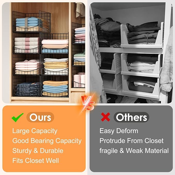 JKsmart 4-Tier Stackable Closet Organizer，Extra Large Clothing Cupboard Organizer System Clothes Storage Shelf- Closet Wardrobe Storage Bins for Jeans, Pants, Sweaters,Purse,t-Shirt Organization