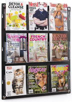 Displays2go Wall Mount Acrylic Brochure Holder, 9-18 Adjustable Pockets, Tiered Design - Black (2RP9BLK)