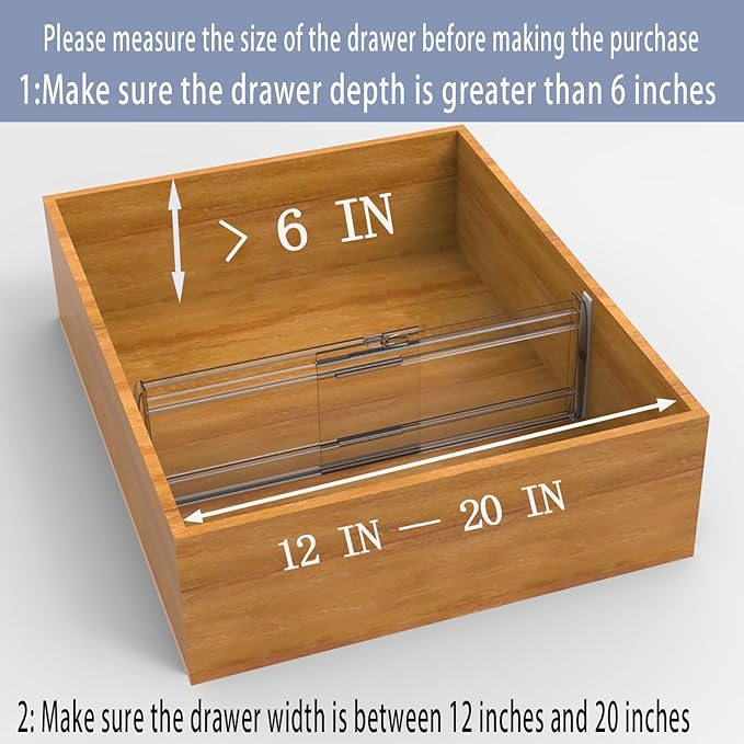 5 Pack 6" High Adjustable Drawer Dividers for Clothes,Expandable From 12-20" Clear Drawer Organizers, PC Plastic Separators for Dresser/Bedroom/Bathroom/Kitchen/Office Storage