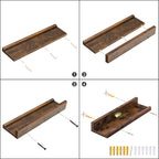 HOOBRO Floating Shelves, Wall Shelf Set of 3, 35.4 Inches Hanging Shelf with Raised Edge and Invisible Brackets, for Bathroom, Bedroom, Kitchen, Office, Living Room Decor, Rustic Brown BF90BJ01