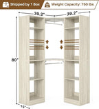 Corner Closet System with 12 Shelves, 39.2" Corner Closet Organizer System with 2 Hanging Rods, Versatile 6-Tier Walk-in Closets for Corner Space, White Oak (39.2" L x 39.2" W x 80" H)