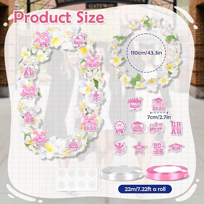 Leis for Graduation 2026, Artificial Flower Wreath with Cards Graduation Lays Gifts, Congrats Grad for High School