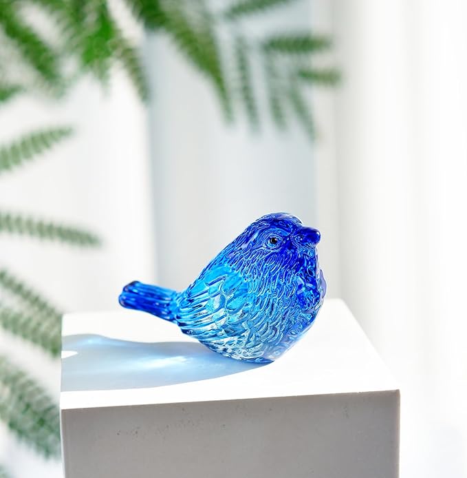 H&D HYALINE & DORA Blue Glass Bird Figurines Bird Gifts for Bird Lovers Women Crystal Glass Animal Figurine Collectible for Home Shelf Decor