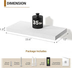 Vivelove White Floating Shelves 12 Inches Deep, [Wood Grain Texture] 24x12 Floating Shelves for Wall with Invisible Brackets, Room Shelves for Living Room Bedroom Bathroom Kitchen Office, Set of 2