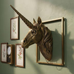 JJALIGHTS Exquisite Resin Animal Head Wall Sculpture (Gift Metal Frame) - Imitation Copper Vintage Decor for Living Room, Bedroom & Office | Decorative Wall Hanging Art (Unicorn)