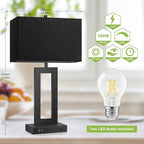 Set of 2 Touch Control Table Lamps with 2 USB Ports&AC Outlet, 3-Way Dimmable Modern Nightstand Lamp Sets, Bedside Black Lamps for Bedroom Living Room End Tables Reading, Bulbs Included, Black Shade