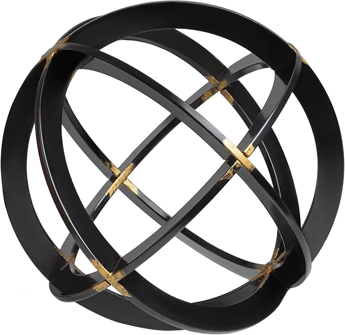 Decorative Sphere for Home Decor - Black & Gold, Hand Painted, Modern Decorative Balls for Living Room, Bedroom, Kitchen, Bathroom, Office - Table Decorative Orbs for Centerpiece