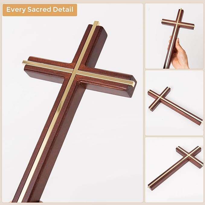 ACHIBANG 10" Wooden Cross for Wall, Modern Minimalist Wall Cross for Home Decor and Blessing, Catholic Gifts