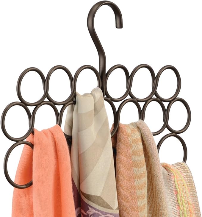 iDesign Axis Metal 18-Loop Wave Scarf Hanger, No Snag Closet Organization Storage Holder for Scarves, Men's Ties, Women's Shawls, Pashminas, Belts, Accessories, Clothes, 11.5" x .5" x 9.5" - Bronze