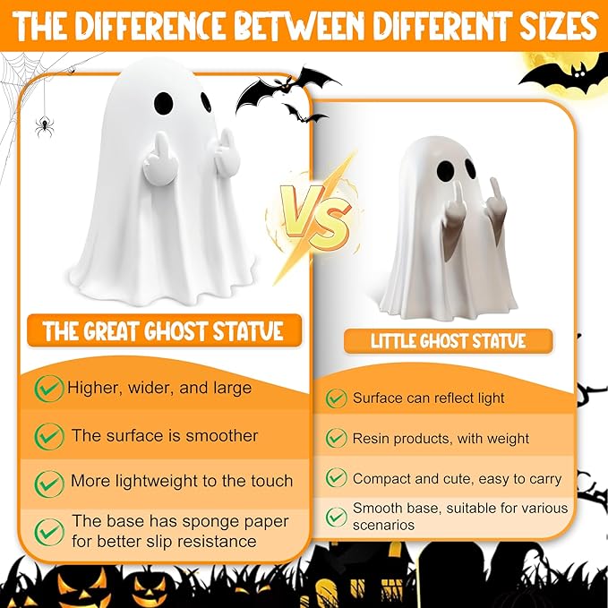 Halloween Ghost Figurine - Large Size 4.5 in Ghost Statue, Halloween Ghost Figurines for Home, Desk, Party Decor, Spooky & Cute Ghost Decor Home Decor Indoor (Big)
