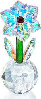 Crystal Sunflower Figurine Handcrafted Glass Flowers Collectible Small Sunflower Paperweight Table Decoration for Home Decor(3.7 * 1.8inch)