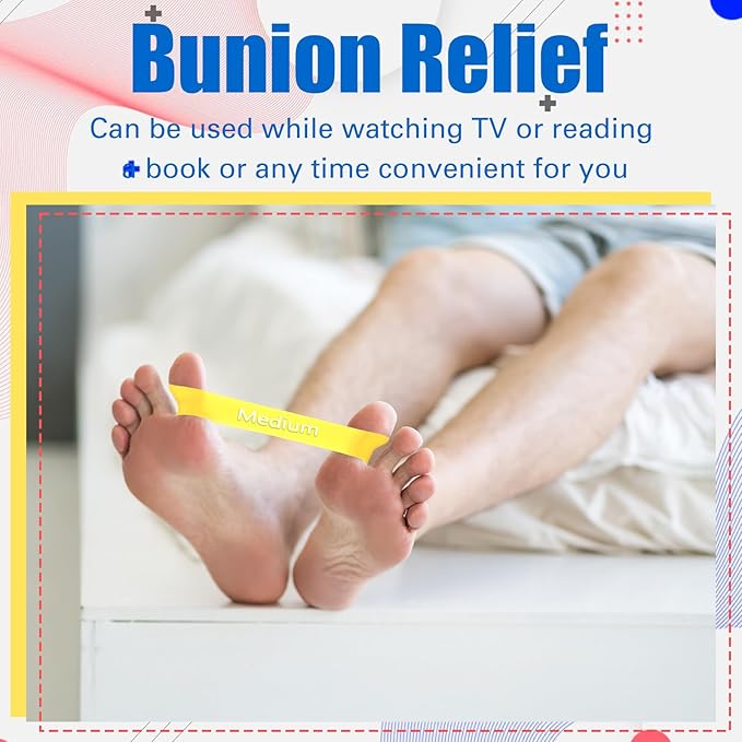 Set of 5 Toe Stretcher Band Separator Spacer Bunion Correction Hallux Valgus Alignment Foot Stretcher Straightener Resistance Loop Yoga Exercise Foot Care with Carry Bag(Multicolor)