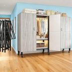 Heavy Duty Portable Closet with Cover Magnetic Doors, Metal Rolling Clothes Rack Heavy Duty 1500LBS, Foldable Clothing Rack, Garment Racks for Bedroom/ LivingRoom/ Rental (KT Woodgrain Gray, 74.8in)