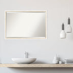 Amanti Art White Wall Mirror 26x38 Morgan White Gold Rectangle Bathroom Mirror for Wall Decor Living Room, Large Modern Wood Frame, Hangs Horizonally and Vertically, Bathroom Decor, Beveled Edge