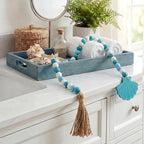 Janinka 2 Pcs Farmhouse Seashell Bead Garland with Tassels Decorative Beads Decor Nautical Farmhouse Tiered Tray Decorations Set Coastal Garland for Home and Kitchen, Wooden Beads (Blue)