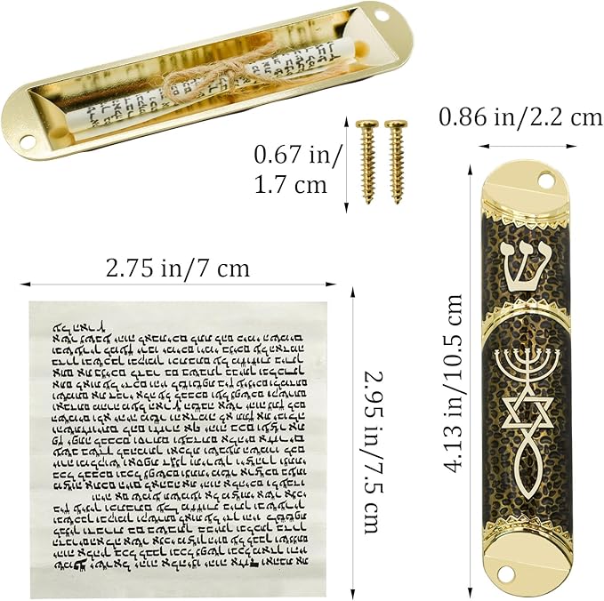 Mezuzah with Scroll for Door, Metal Mezuzah Case with Messianic Seal for Hebrew Home Blessing, Jewish Gifts, Jewish House Warming Decor, Christmas, Easter (Black)