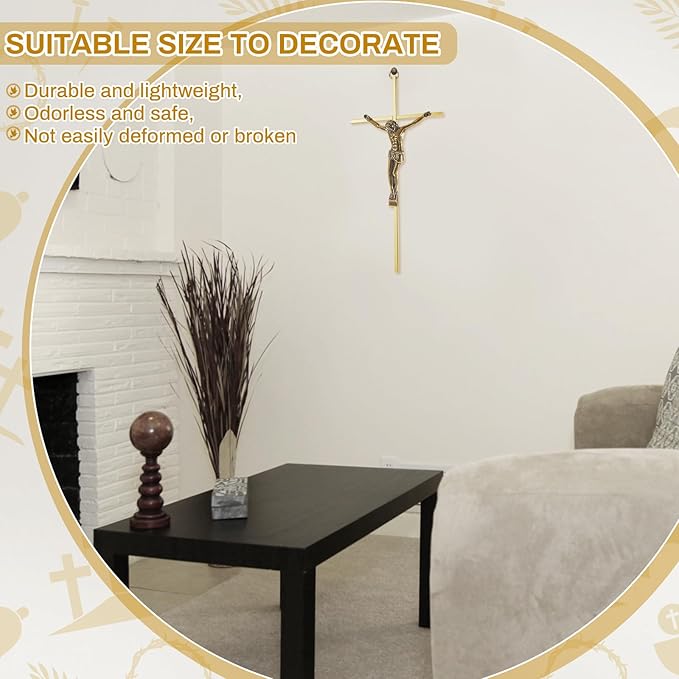 Leinuosen 8 Pcs Metal Crucifix Wall Cross 10 Inch Catholic Slender Metal Crosses Wall Decor for Home Decor Hanging Jesus(Shiny Gold)