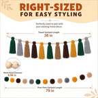 Syhood 3 Pcs Boho Tassel Garland Wall Hanging Decor 1 Boho Tassel Garland with Wood Beads and 2 Western Colorful Pom Pom Ball for Classroom Party Wedding Baby Shower Home Decorations(Elegant Colors)