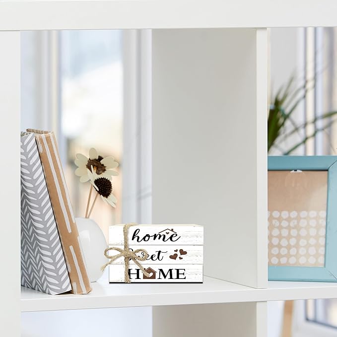 Mini Decorative Books For Home Decor, Small Wood Book Stack For Table Decor, Home Sweet Home decoration Books For Living Room Bookshelf, Farmhouse Stacked Books decoration（L47)