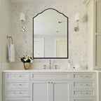 Black Arched Mirror for Bathroom, 36"x24" Bedside Mirrors for Wall with Modern Antique Metal Frame, Large Scalloped Entryway Decor