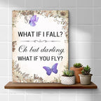Inspirational Purple Butterfly Wall Art Decor, What If You Fly Motivational Quote Canvas Painting Artwork Picture Posters for Teens Room Bedroom Office (11.5 X 15 Inches, Framed)