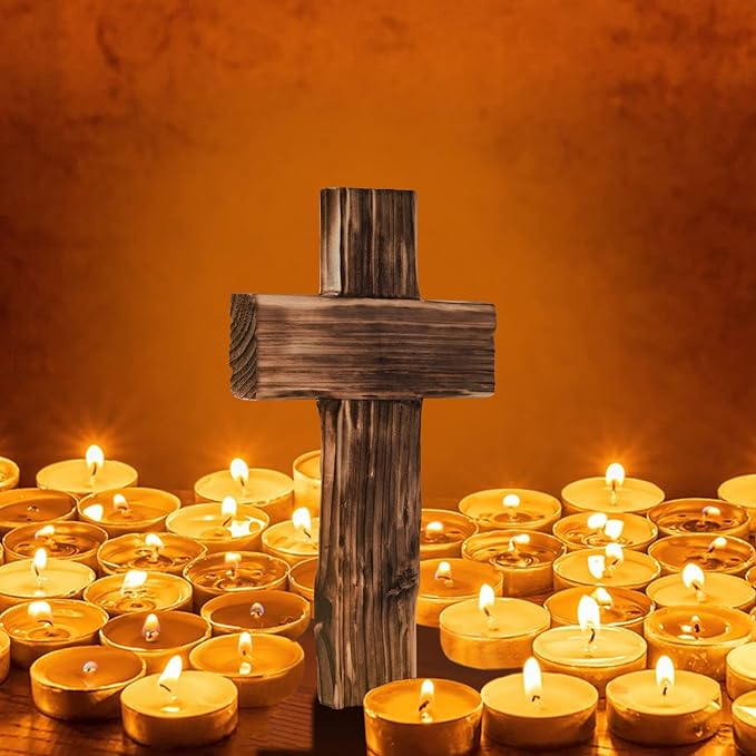 Retro Handmade Log Wood Cross Baptism Cross Wall Decor Spiritual Religious Crosses Small Wooden Room Church & Home for Wall Table Decor Outdoor Wooden Crosses Gifts with Hook for Hanging Wall