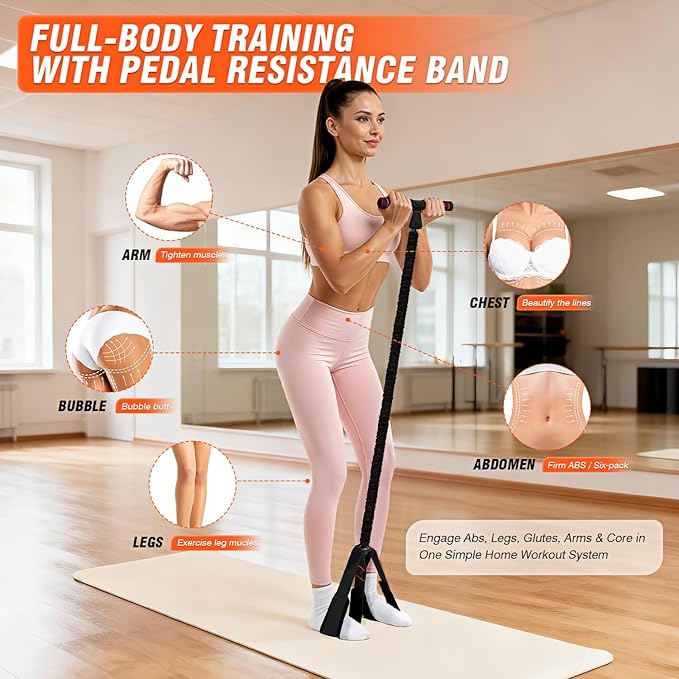 Pedal Resistance Bands with Handles, Upgrade Women Exercise Bands for Full Body Training, Core, ABS, Legs, Glutes, Arms, Pilates, Physical Therapy, Strength, Sit Up Equipment for Home Workout