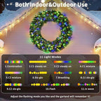 48in Large Prelit Christmas Wreath Outdoor with Lights, Artificial Lighted Christmas Wreaths with 210 Colorful LEDs, Metal Hook, Plug-in, 11 Functions for Home Holiday Decor