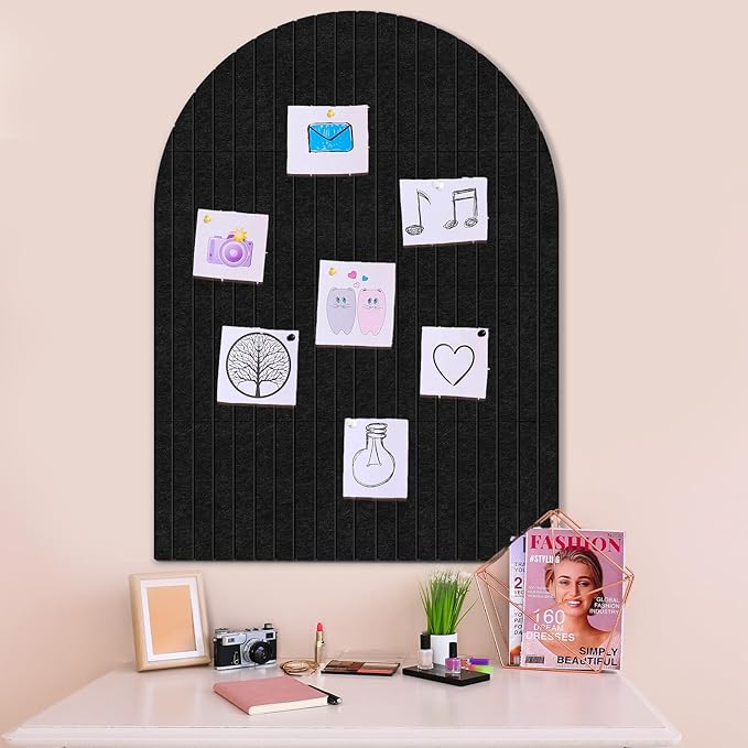 Large Cork Board for Wall & Office Decor, 48" x 36" Arched Felt Bulletin Board Pin Board Vision Board with 30 Pins – 12 Customizable Wall Tiles for Office Home Bedroom,Photo & Picture Display