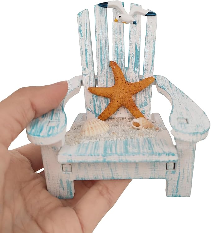 2 Pack Wooden Handmade Mini Chair Box Beach Decor Nautical Theme Decoration for Home Office Desk (Starfish)