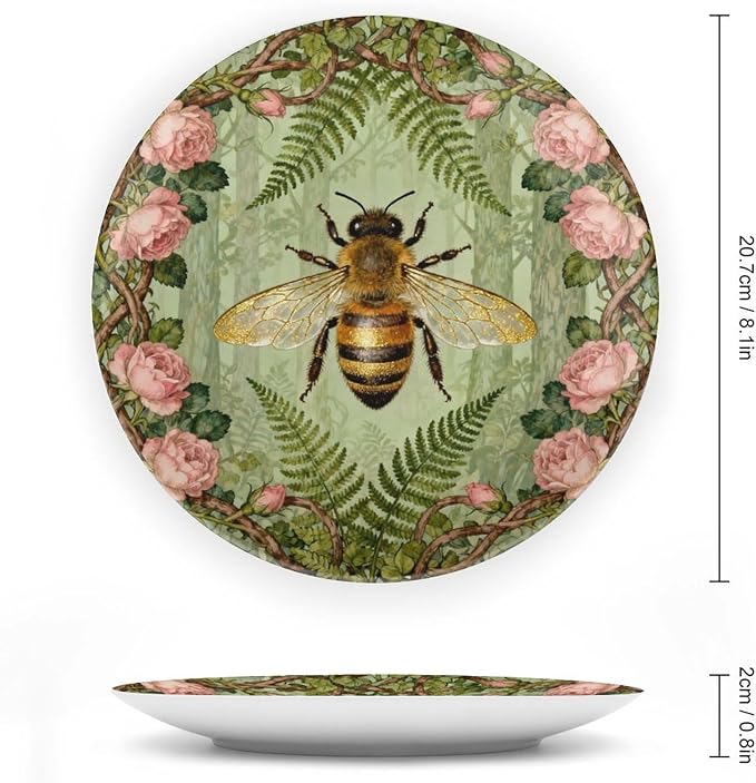 Art Nouveau William Morris Forest Roses And Bees Decorative Plate of 6", 7", 8", 10", Customize Christmas Ceramic Dinner Plates, Custom Gifts, Kitchen Display Household, with Vertical Stand
