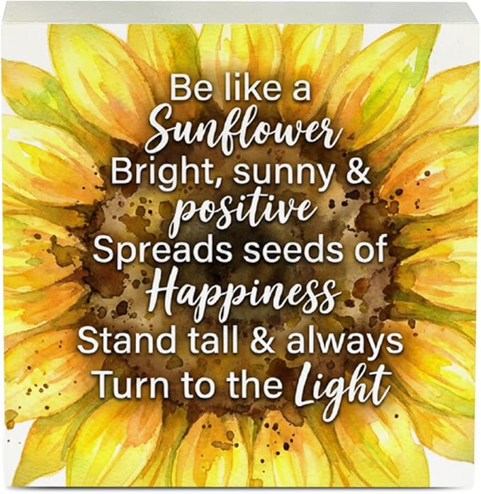 Sunflower Decorations Sunflower Desk Accessories Inspirational Desk Decor Summer Decorations Wooden Box Sign for Home Office Farmhouse Table Shelf