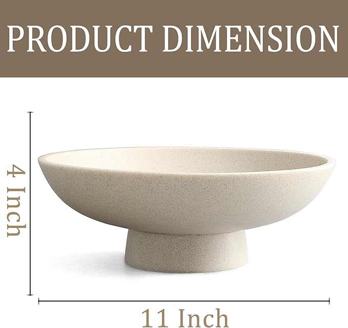 LIN CHUAN Modern Resin Pedestal Bowl – Large Fruit Bowl for Kitchen Counter, Catch All Bowl for Entryway Table, Stylish Key Bowl & Dining Centerpiece, Beige