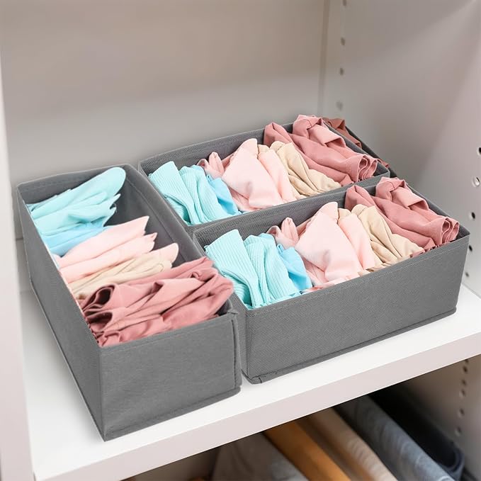 8 Pack Foldable Drawer Organizers, Grey Clothing Dividers Closet Cabinet Dresser Storage Boxes for Socks, Underwear, Bras, Panties, Multi-Purpose Storage Bins, 11x5.7x4.72 Inch