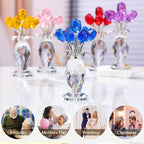 Movdyka Blue Rose Crystal Flower Figurine with Vase Glass Rose Gifts for Women Wife Girlfriend Mom Collectible Home Table Decor for Mother's Day Birthday Wedding Anniversary