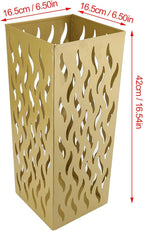 Umbrella Organizer, Multifunctional Umbrella Holder, Hollow Pattern Design Square Shape Umbrella Stand Rack, Metal Umbrella Basket Holder Stand for Home Hotel (Gold)